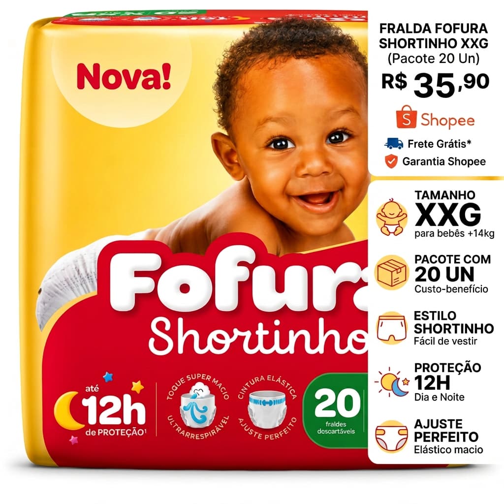 Fralda Descartável Fofura Shortinho Tamanhos,XXG,XG,G,M.