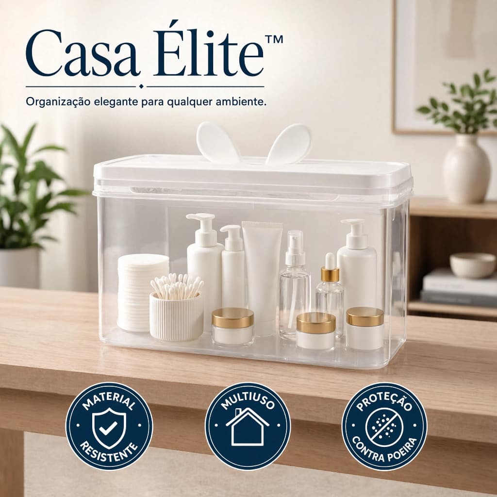 Cesto Organizador com Tampa Compacto Multiuso Caixa Organizadora Armário Banheiro Closet Cozinha Lavanderia