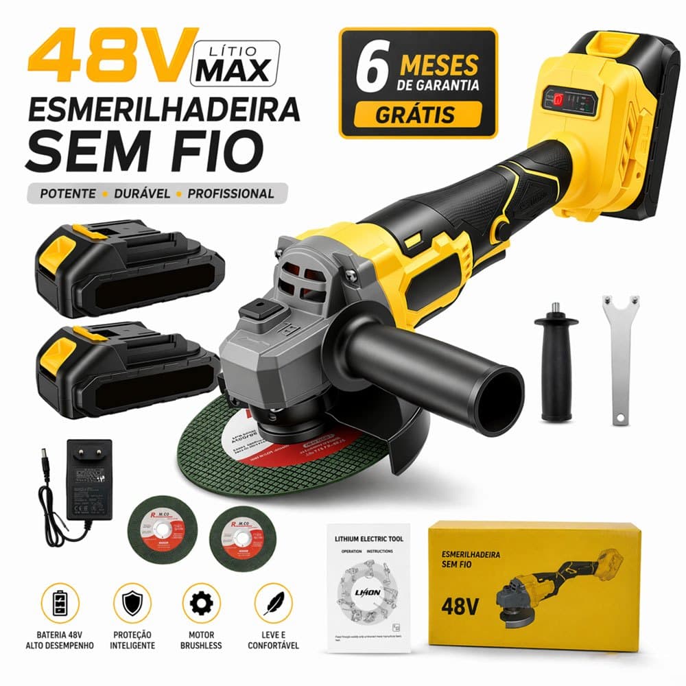 MOHOR Ferramenta Elétrica 48V A Bateria Esmerilhadeira 125mm Com Duas Baterias Recarregáveis Alta Potência