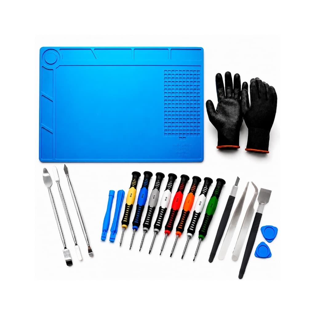 Ferramentas para Celular Notebook Eletrônica 16 Chaves Manta Par de Luvas e 3 Espátulas Completo