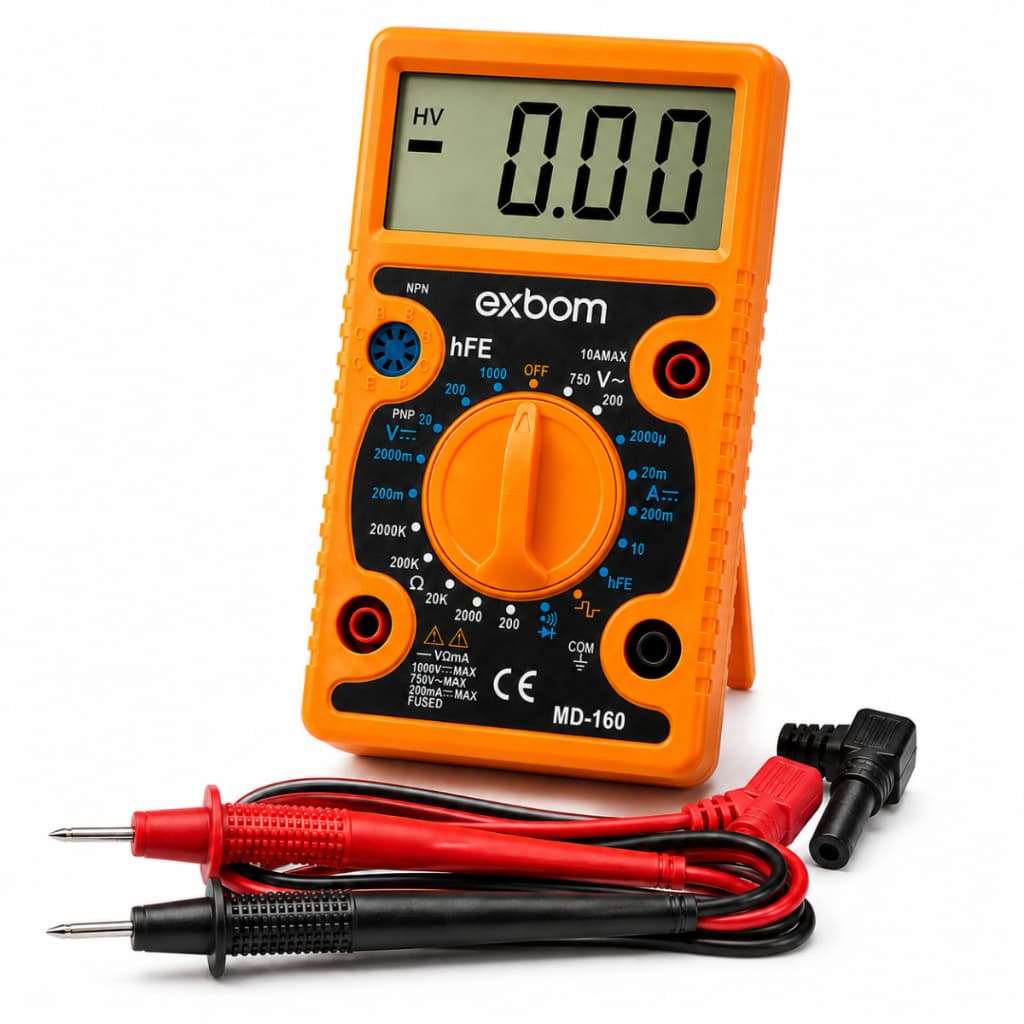 Multímetro Digital Exbom MD-160 Voltímetro Amperímetro Ohmímetro Profissional Testador Elétrico Teste Tensão AC DC