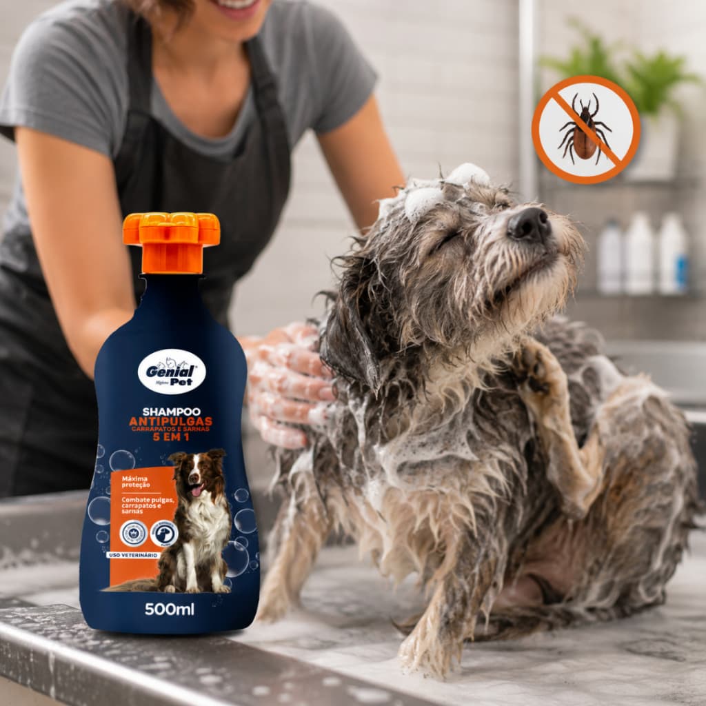 Shampoo Antipulgas Carrapatos e Sarnas  5 em 1 para Cães