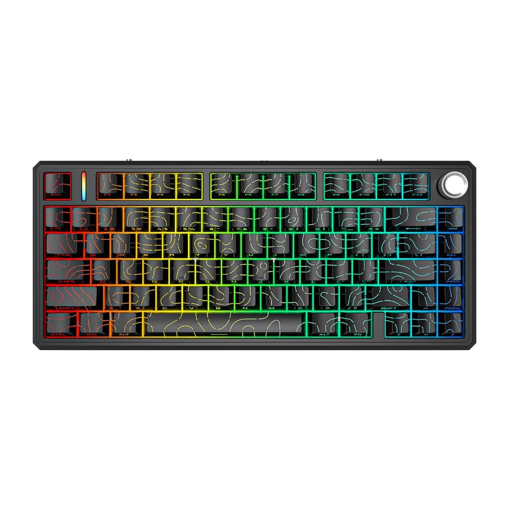 Teclado Mecânico Gamer Sem Fio Tri Mode Bluetooth 2.4G USB-C 75% Hotswap Rgb Idioma Inglês Fire Phoenix BK-F75