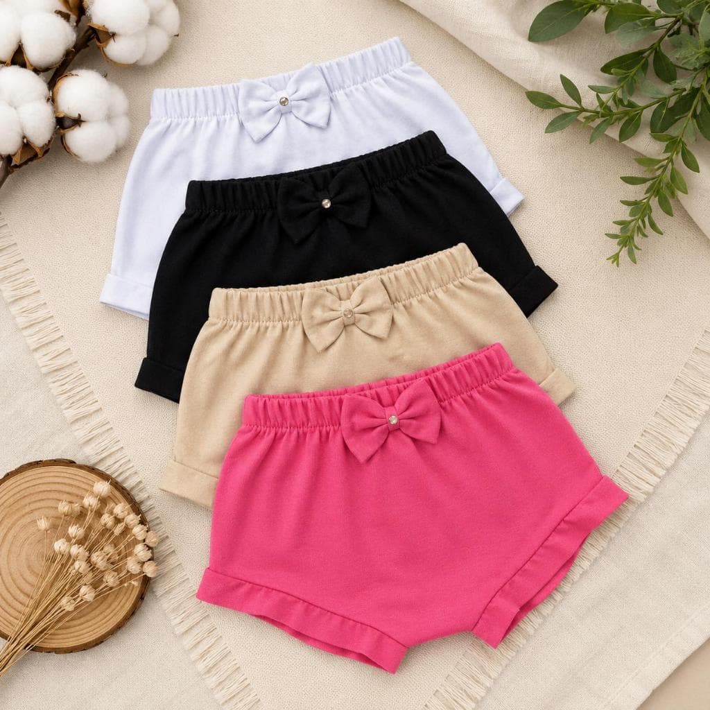 Tapa Fralda Infantil Kit 4 Shortinho Bebê Macio Fresquinho Confortável Verão Dia a Dia Calcinha de Bebê