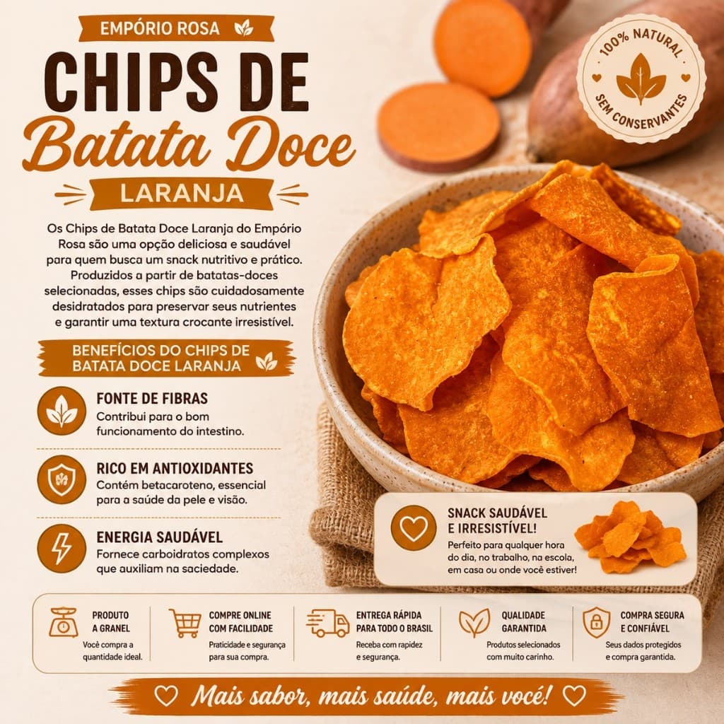 Chips de Batata Doce Laranja Premium a Granel 1kg Saudável e Natural – Empório Rosa
