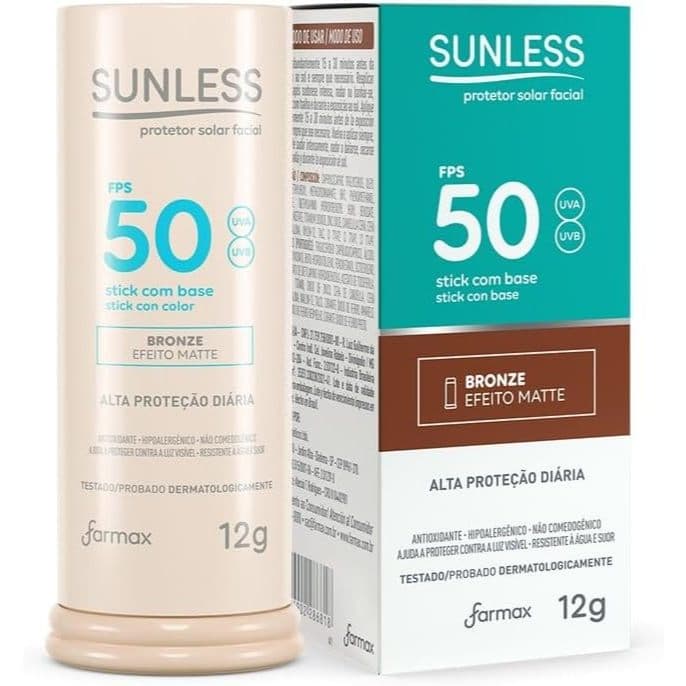 Protetor Solar Facial Sunless Fps50 Bastão 12g Bronze