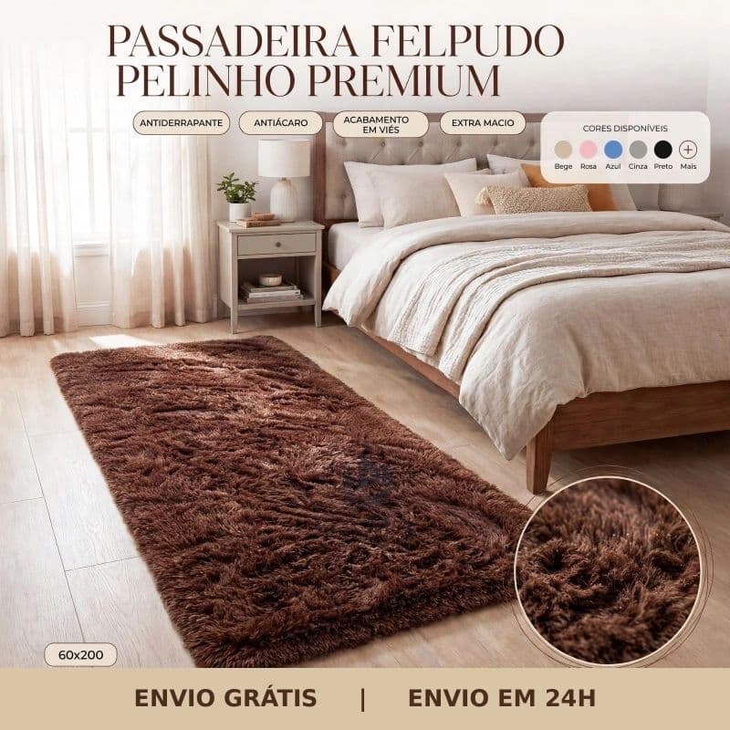 Tapete Passadeira Felpuda 2 Metros Antiderrapante Macio Lavável Decoração Sala Quarto