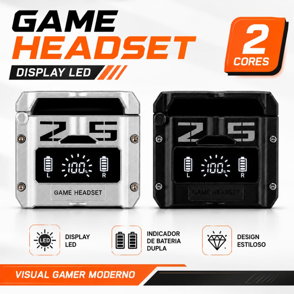 Fone Bluetooth M25 Sem Fio Compacto com Display Digital de Bateria Estojo Portátil