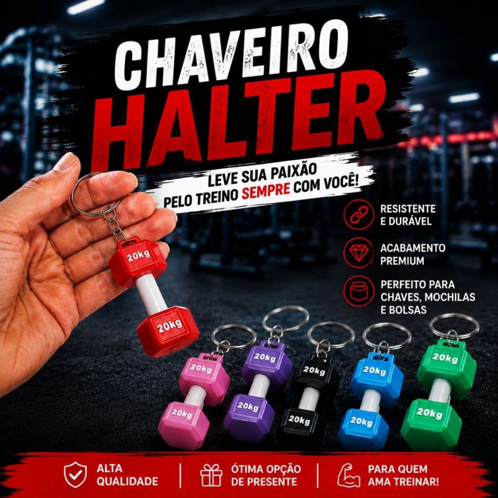 Chaveiro Halter Academia – 10, 20, 30 ou 40 unidades