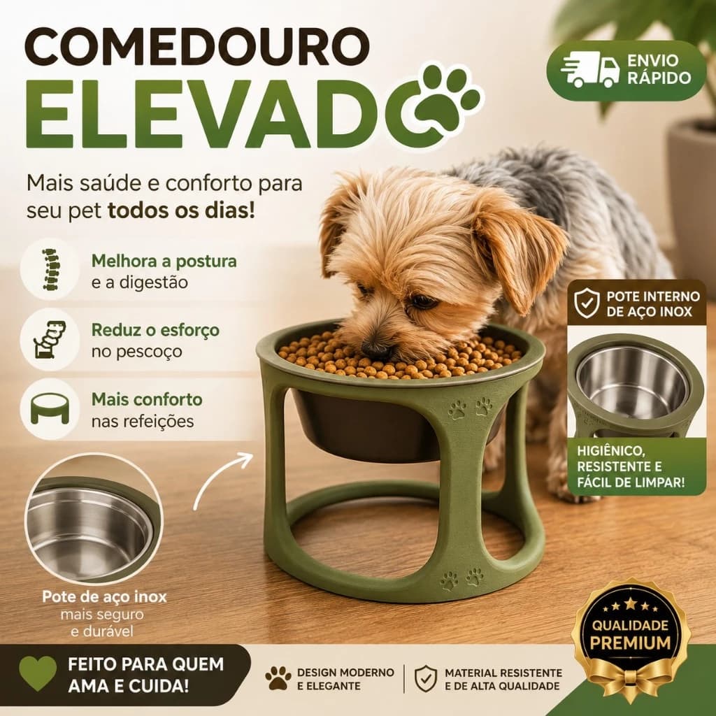 Comedouro Elevado Inox Pet Cachorro Gato Bebedouro Tigela Ração Água Antivômito Premium Pequeno porte