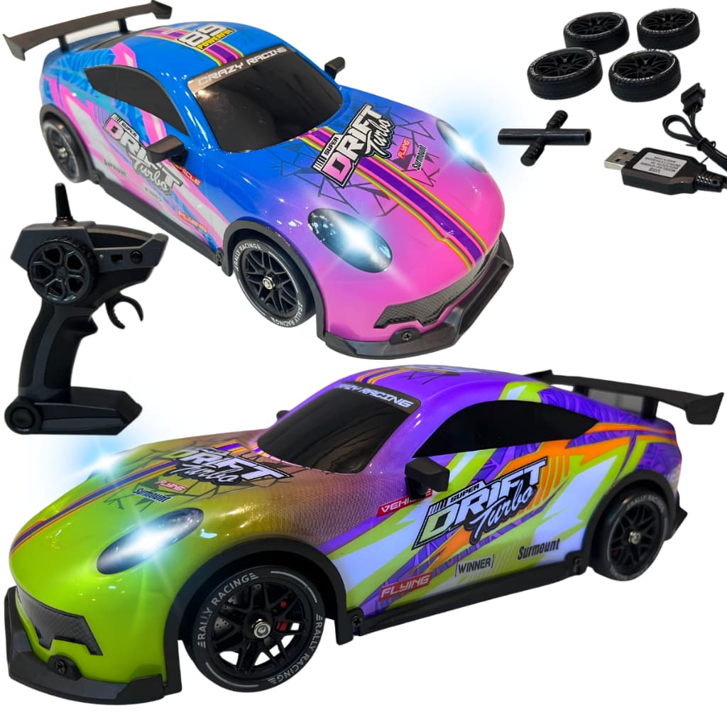 Carrinho Controle Remoto 4x4 Drift Racing Car RC 1:16 Alta Velocidade 20 km/h com Luzes LED, Controle 2.4GHz, Drift 360°
