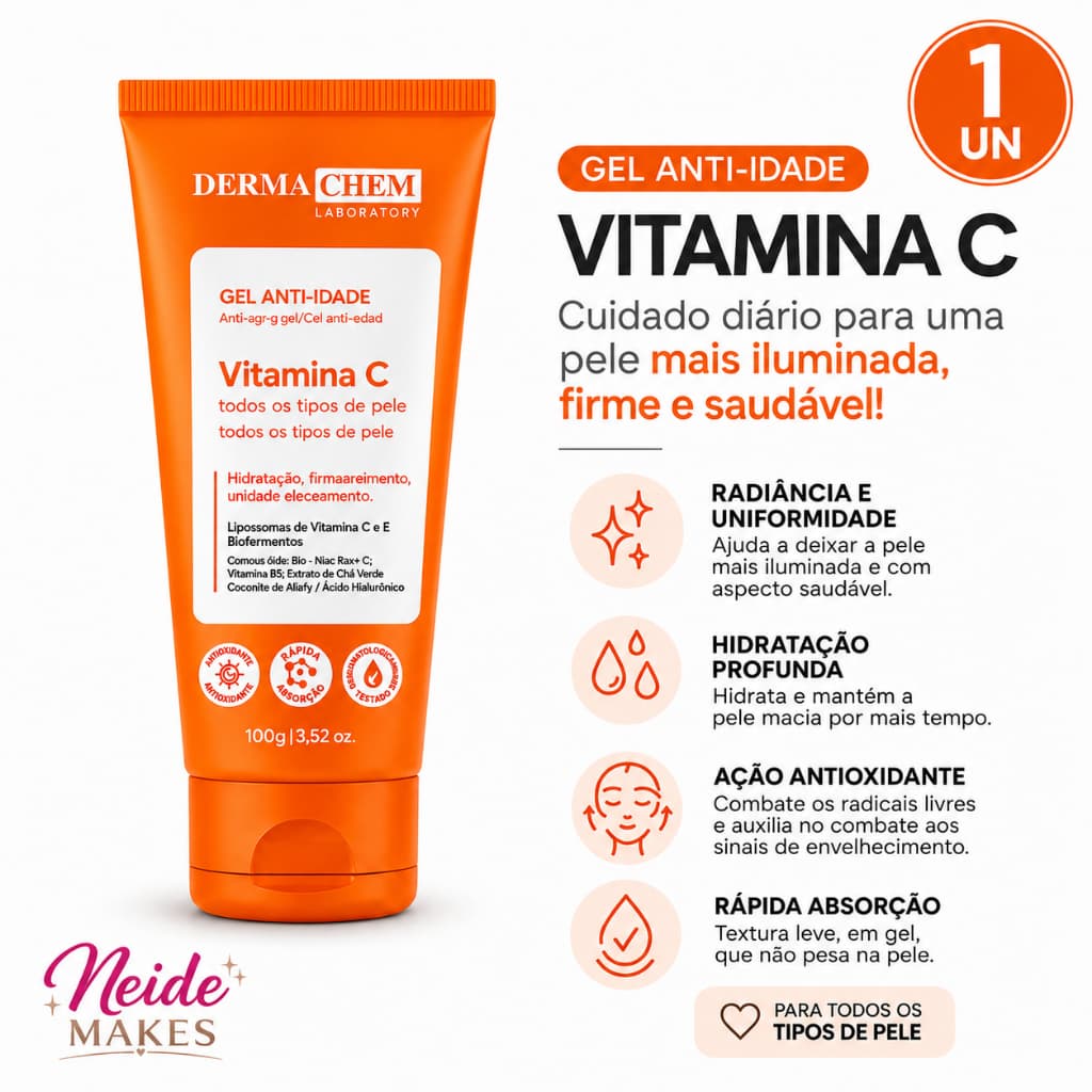 Skincare Dermachem Gel Facial Anti Idade Vitamina C Todos Tipos de Pele  100ml Dermachem