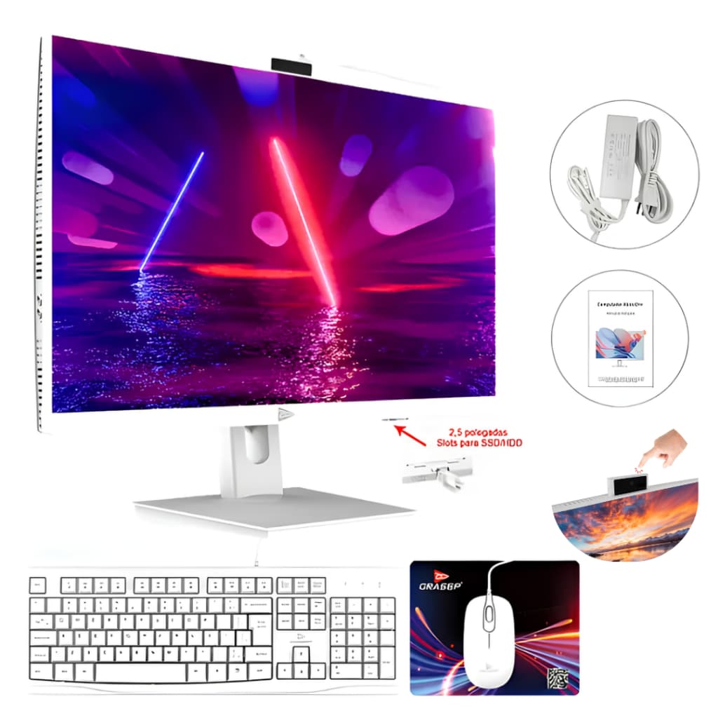 Computador All‑in‑One 23,8 Polegadas Full HD Intel Core i5/i7 16GB RAM 256GB SSD Webcam 3MP Wifi 5.0