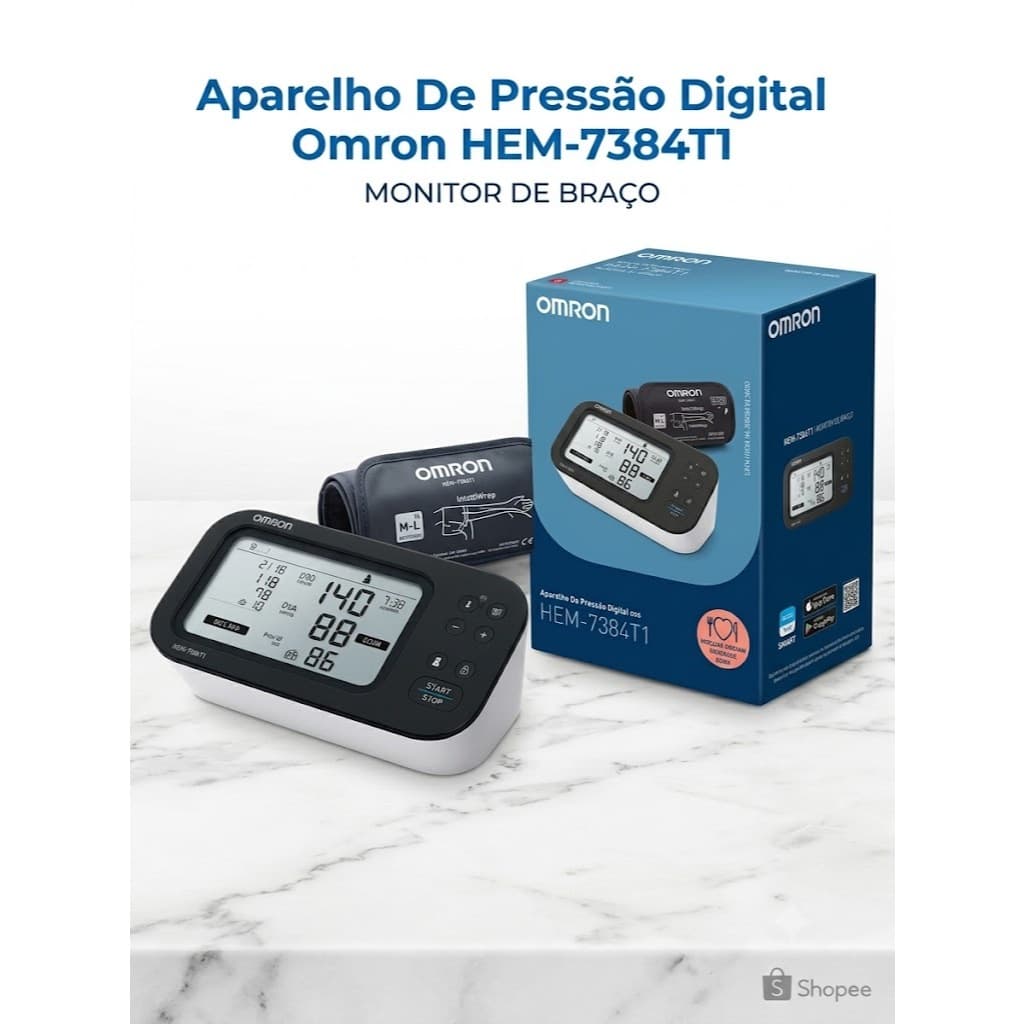 Aparelho De Pressao Arterial Digital Braco Omron HEM-7384T1 Bluetooth AFib
