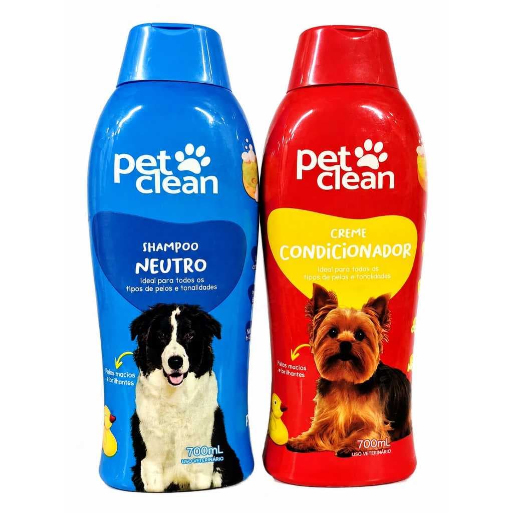 Kit Shampoo + Creme Condicionador para Cães e Gatos Pet Clean 700ml