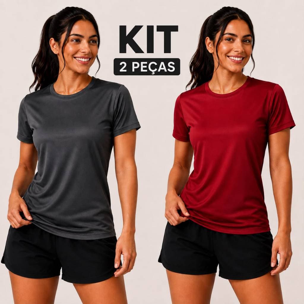 KIT 2 CAMISETAS LISA DRY FIT FEMININA MUSCULAÇÃO ACADEMIA TREINO CORRIDA ESPORTE BLUSA FITNESS ESPORTIVA