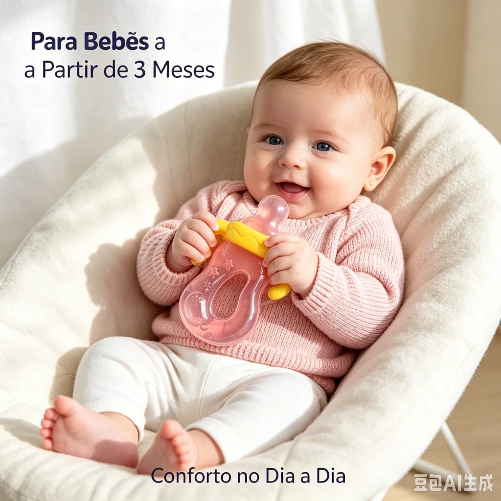 Brinquedo Mordedor Massageador Gengiva Com Água Mamadeira Azul Ou Rosa Bebê