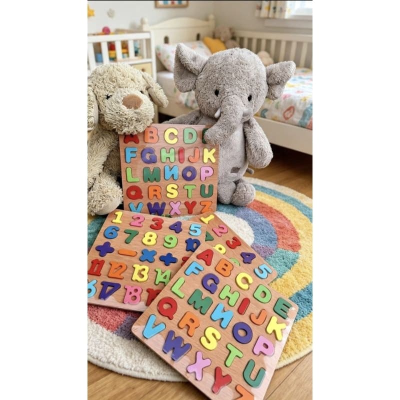 Brinquedos Educativo Tabuleiro Letras e Numeros Brinquedo Didático Encaixe Madeira