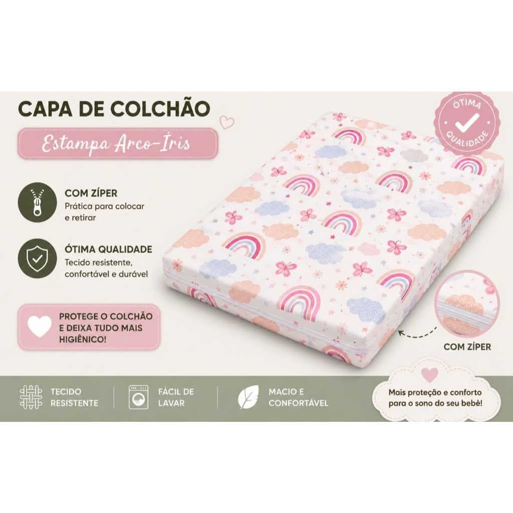 Capa para colchao de berço com ziper estampado safari verde selva animais