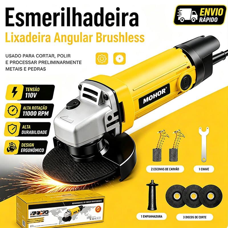 Esmerilhadeira Angular 1100W Lixadeira 110V/220V Corte Rápido e Precisão Para Metal Pedra e Ferro