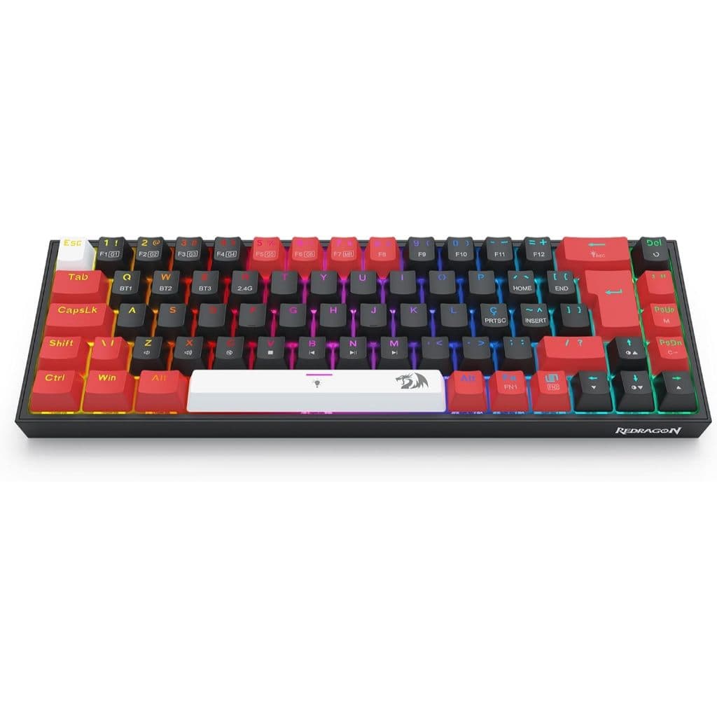 TECLADO MECANICO GAMER REDRAGON CASTOR PRO RGB PRETO E VERMELHO SWITCH MARROM