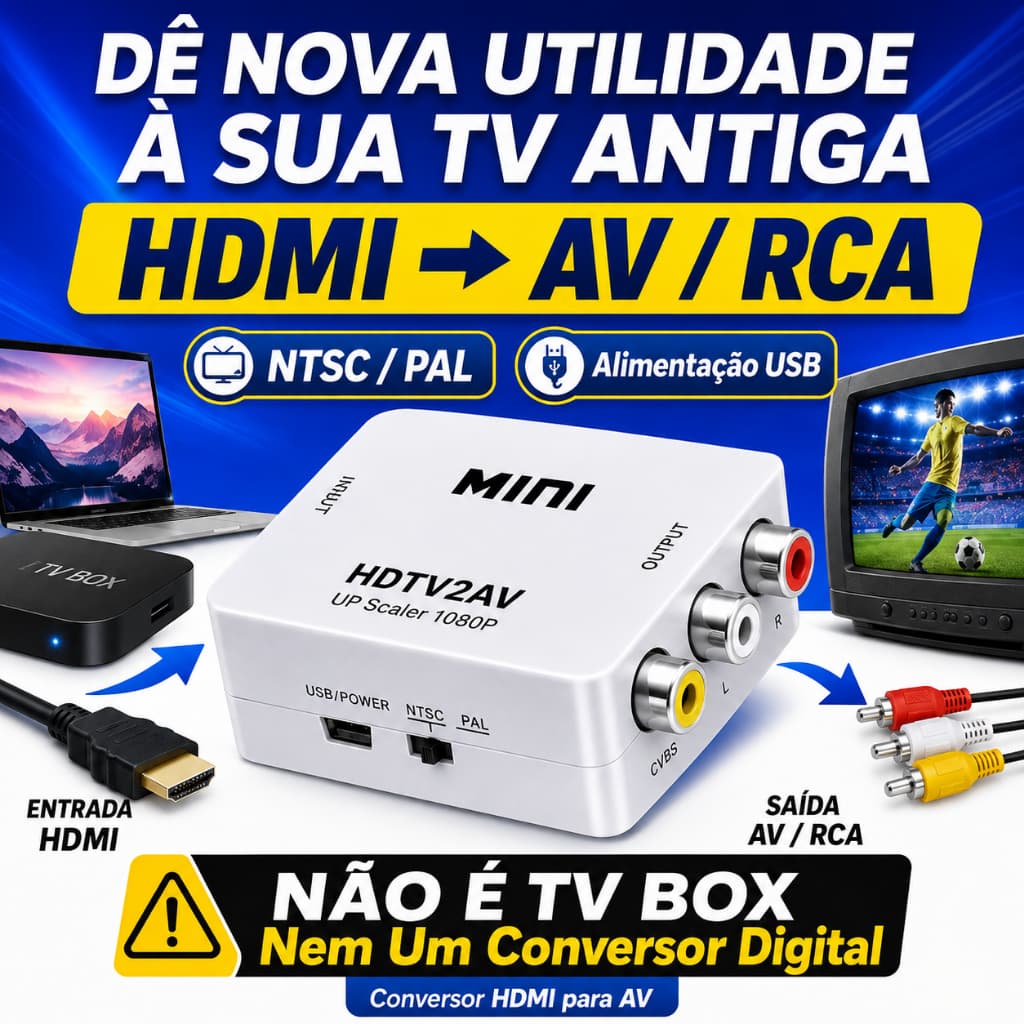 Conversor HDMI Para AV RCA Mini HDMI2AV NTSC PAL Para TV Antiga TV Box Notebook Não Bidirecional