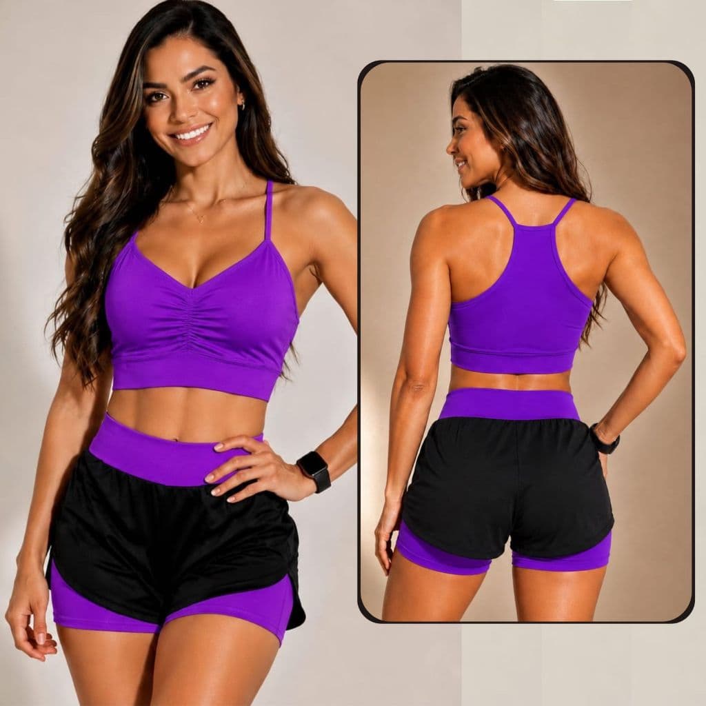 Conjunto De Academia Feminino Short Duplo }  100% Zero transparente Cós Alto Com Alta Compressão Fitness Roupas Academia