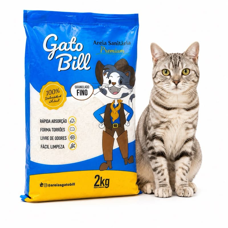 Areia Sanitária Gato Bill Premium 2kg Grãos Finos Para Gatos Alta Absorção Controle de Odor