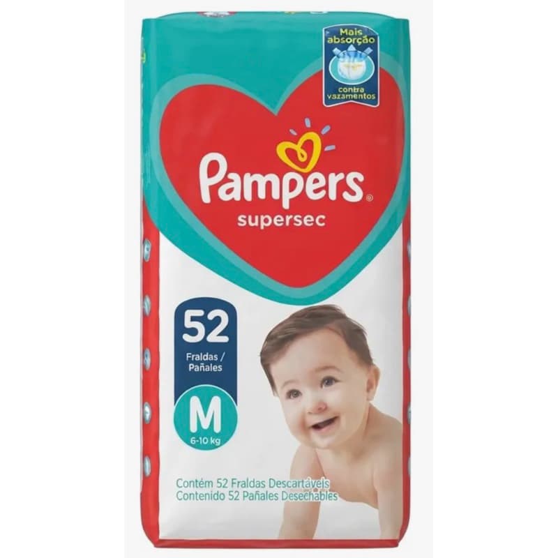 Fralda Pampers Supersec Tamanho M - 52 Unidades (6 a 10 kg)