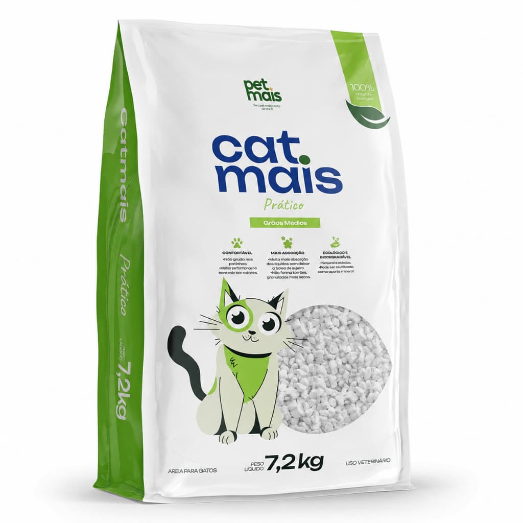 Areia para Gato Sanitária Prático Granulado Pedrinha  7,2 kg Catmais controla odores 100% natural