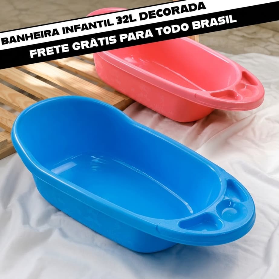 Banheira Bebê 32 Litros Banho Do Bebê Seguro Plástico Reforçado com Suporte Sabonete