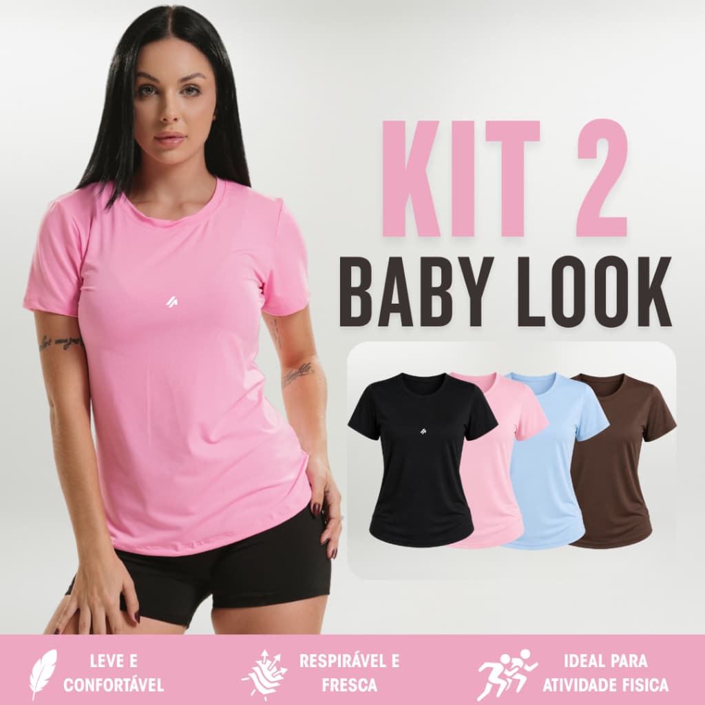 Kit 2 Camisetas Baby Look Feminina Dry Fit Poliamida Academia Caminhada Musculação Treino