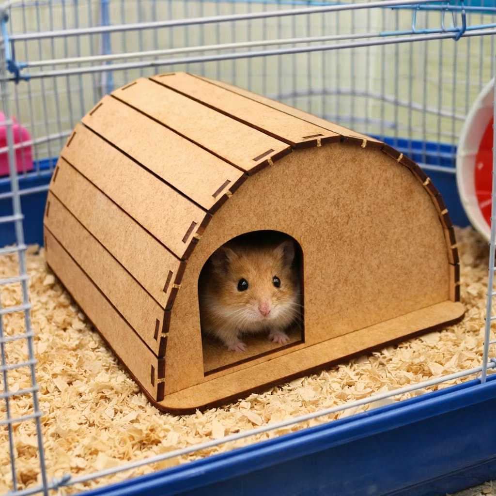Toca Porquinho India MDF Casinha Hamster Casa Cru Preto