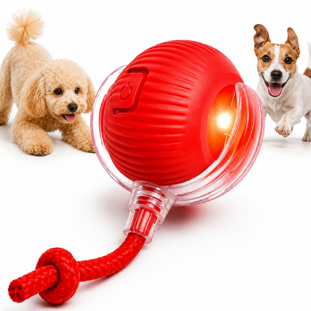 Bola Interativa para Cachorro e Gato Brinquedo Automático com Luz LED e Corda Resistente para Pets Diversão Brincadeira