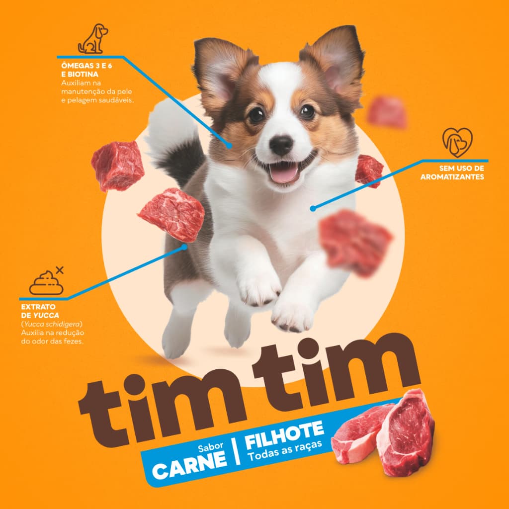 Ração Filhote Tim Tim 10,1kg Sabor Carne Para Cachorro Crescimento Saudável Premium