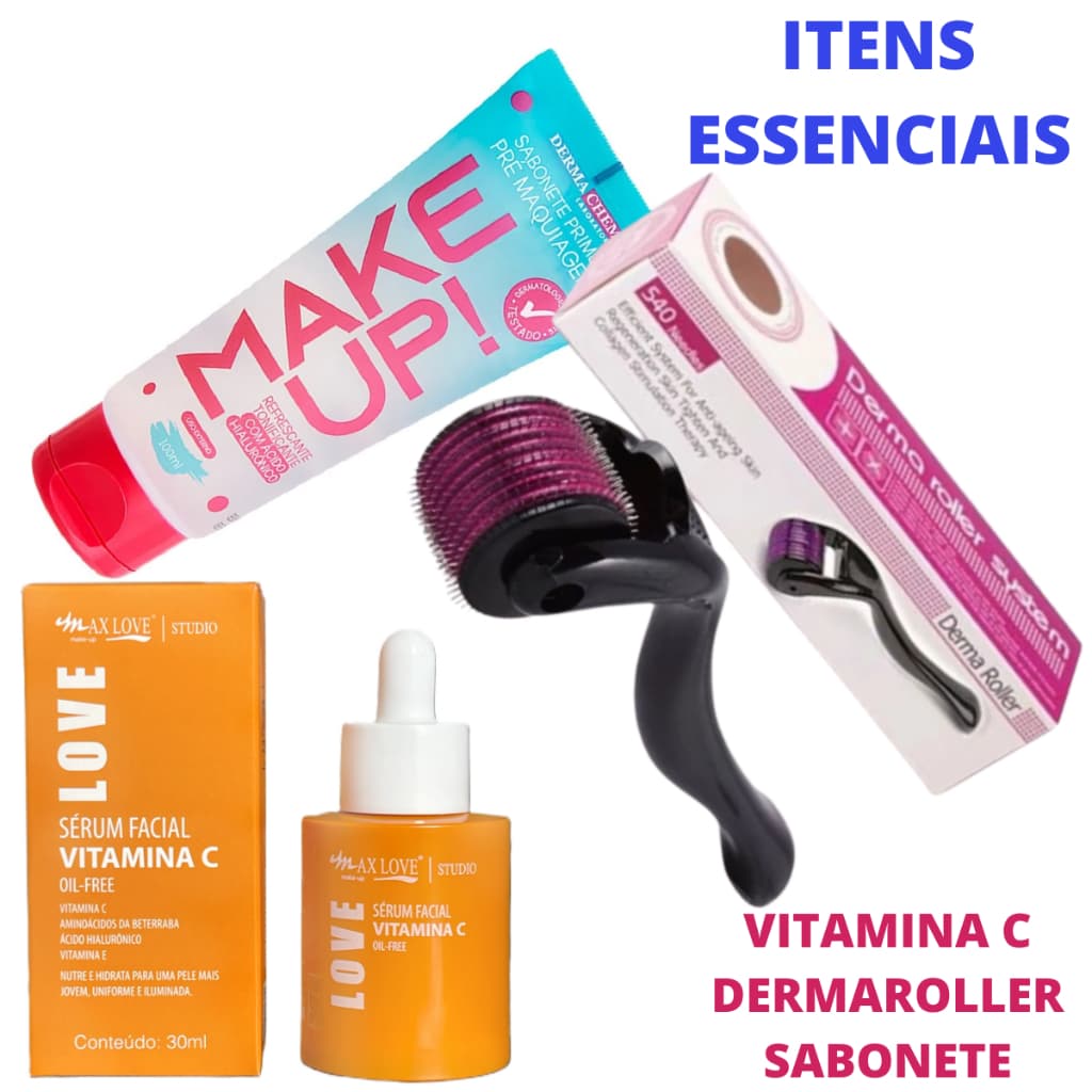 Itens essenciais para microagulamento kit completo com Dermaroller sérum vitamina C e sabonete