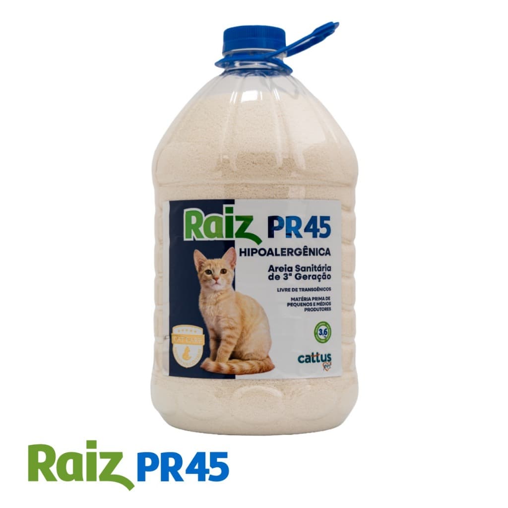 Areia Sanitária Cattus Hipoalergênica 3°Geração Raiz PR 45 Mandioca 3,6kg