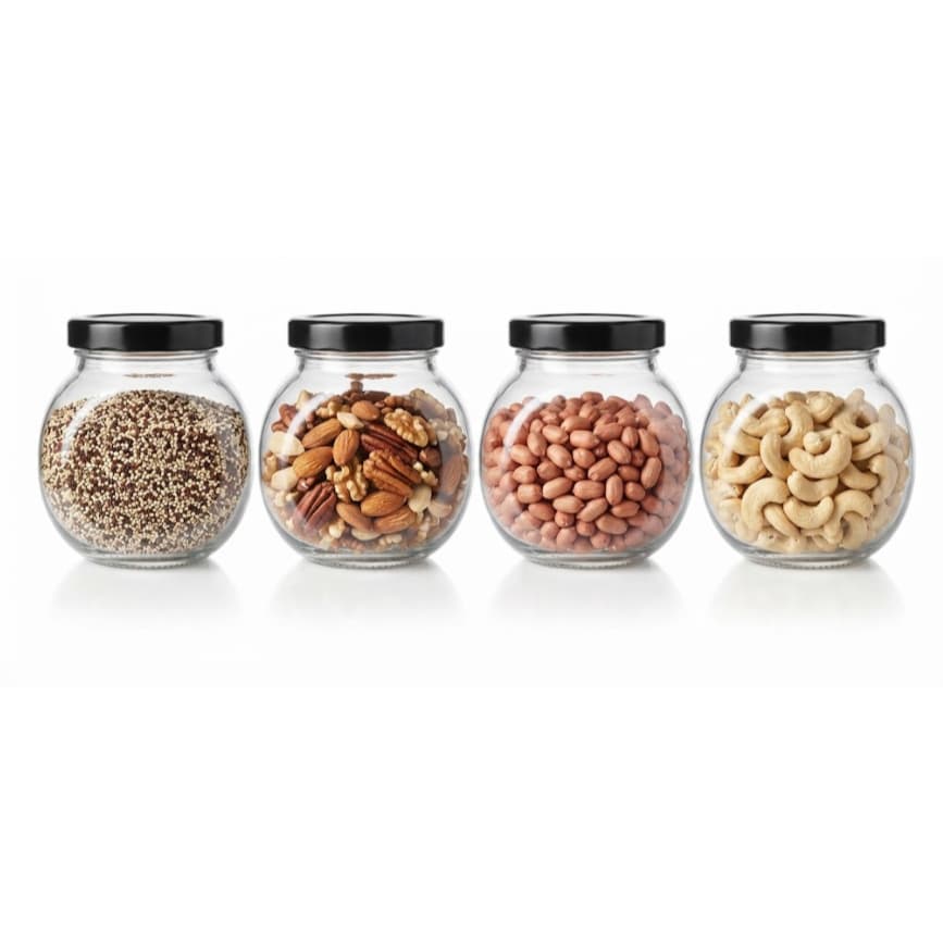 Kit 4 Potes de Vidro para Condimentos 180ml com Tampa Preta porta temperos (Cópia)