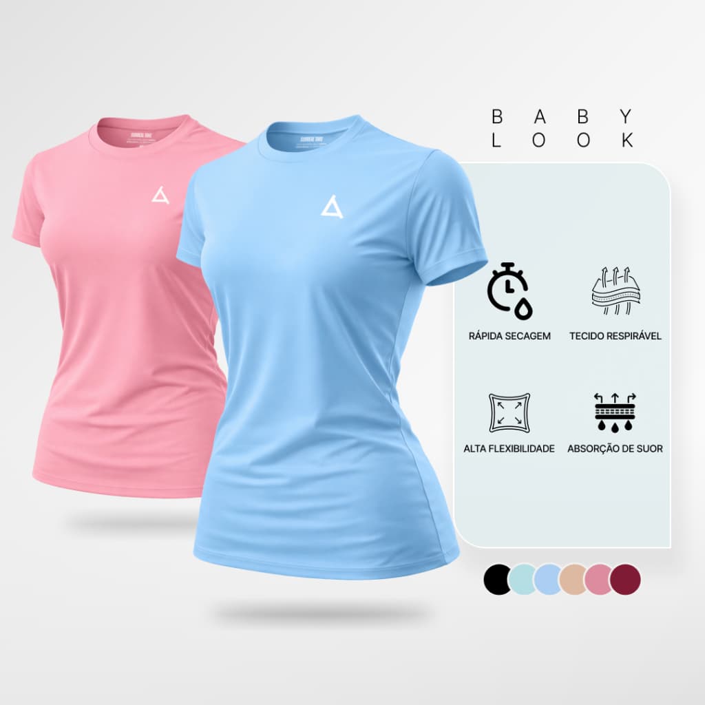 Kit 2 ou 1 Camiseta Academia Feminina Dry Fit UV 50+ Blusa Baby Look Slim Caminhada Treino Musculação
