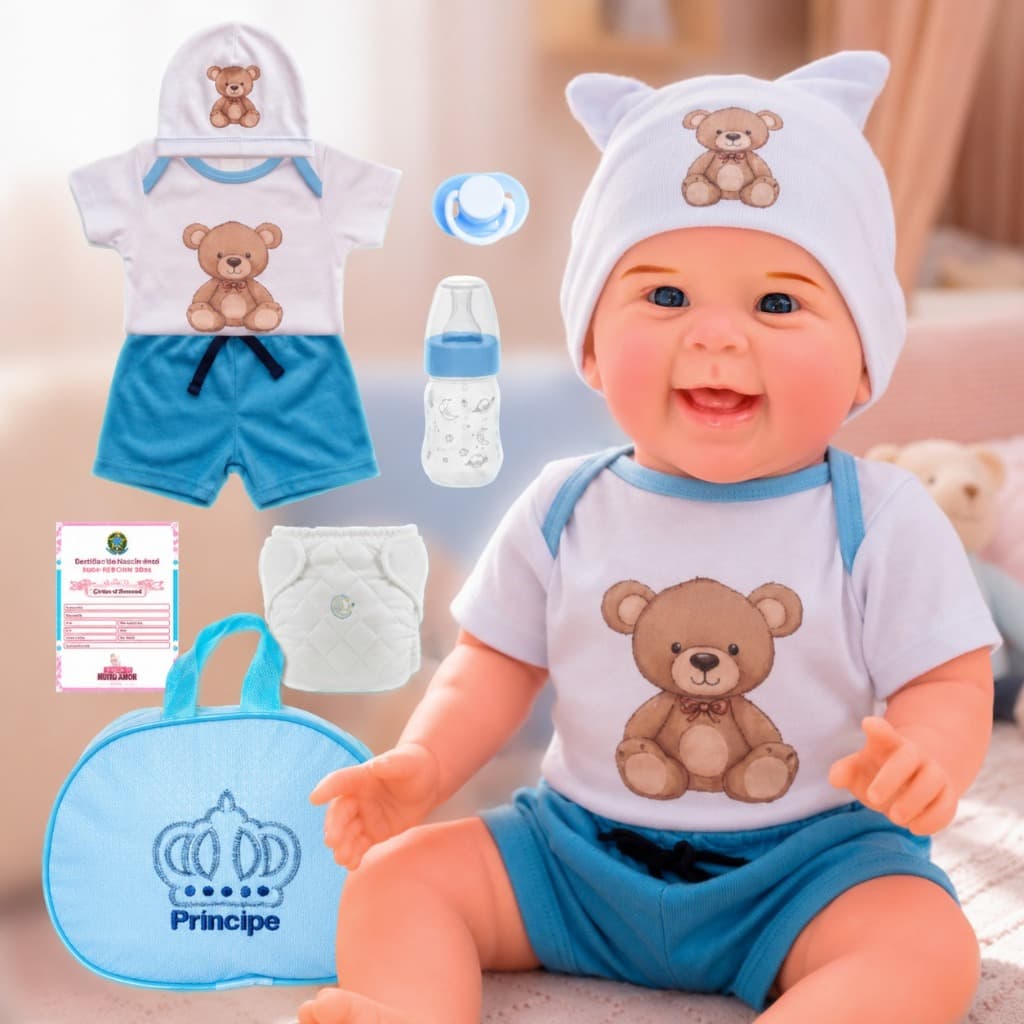 Bebê Reborn Menino Realista Original Articulado Corpo de Silicone Pode Dar Banho