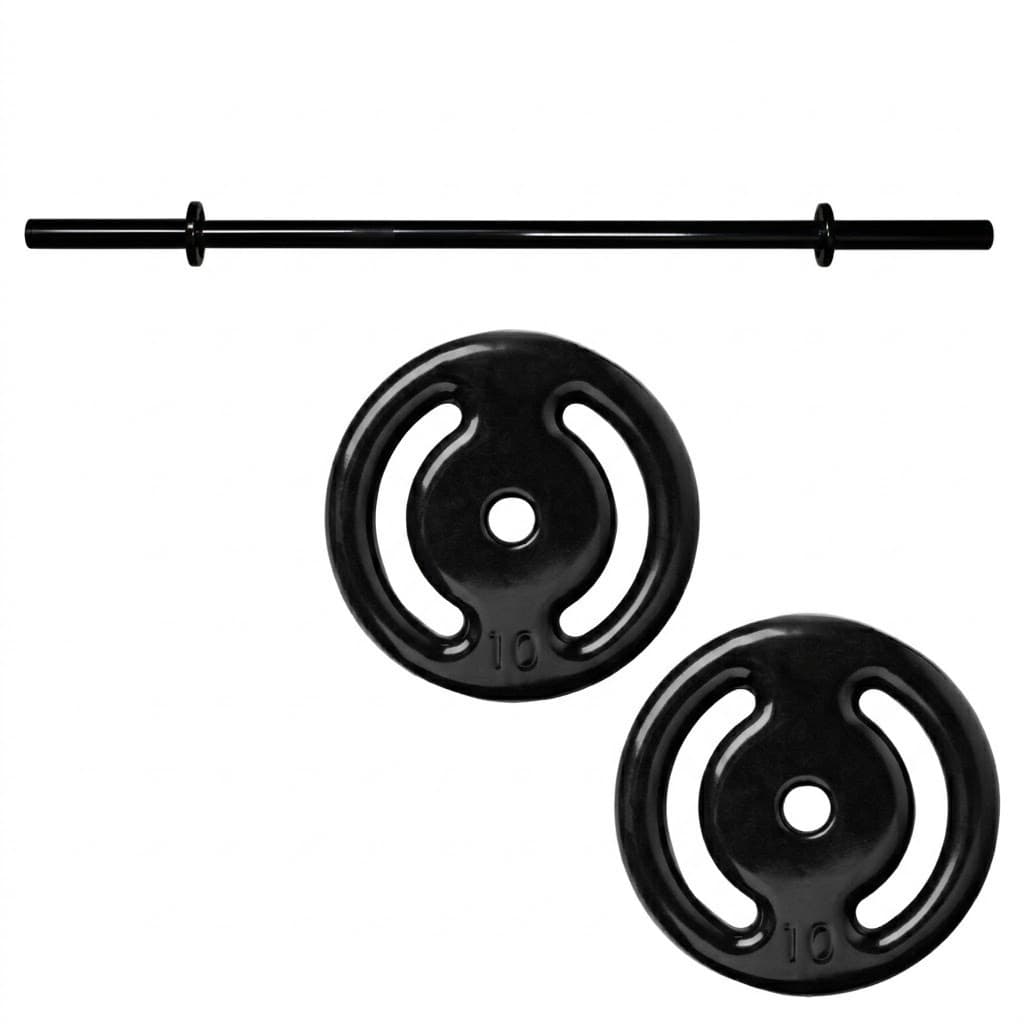 Kit Musculação Barra 120cm Com 2 Anilhas 10kg Treino Em Casa Academia Fitness Força Resistência Exercícios Peso Livre