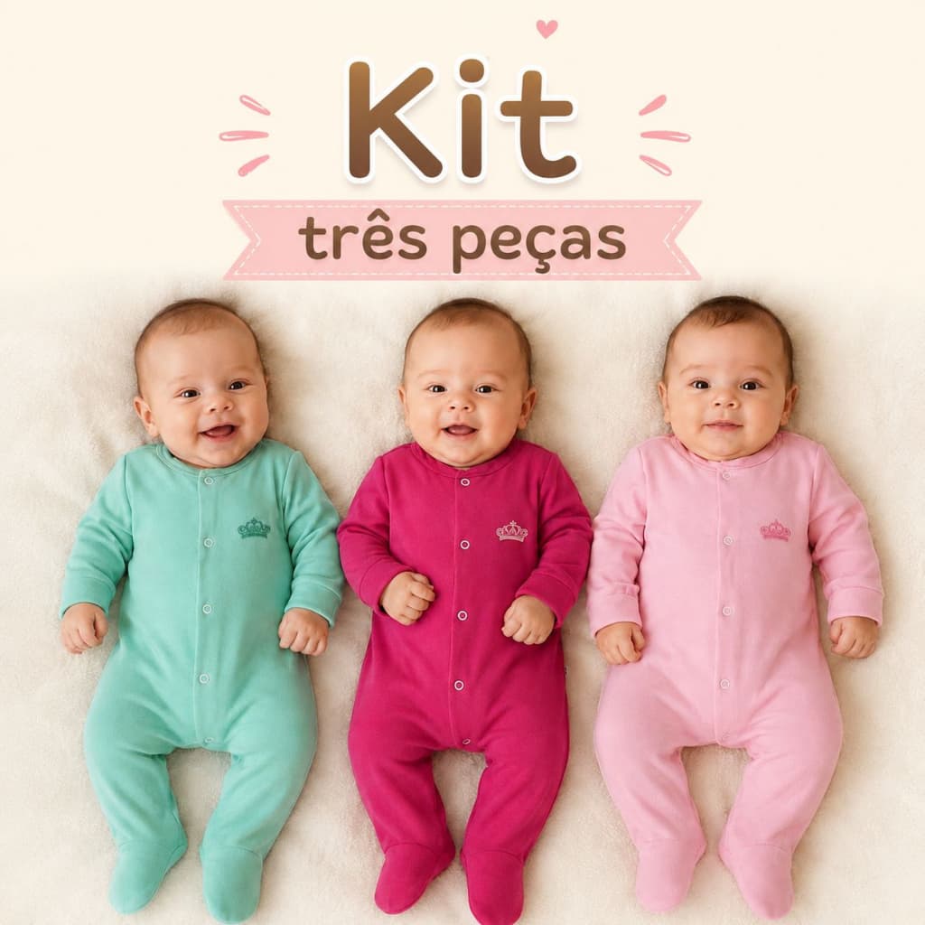 KIT 3 MACACÃO  RECÉM NASCIDO BEBÊ ENXOVAL MENINA ALGODÃO,FEMININO E NEUTRO , delicado,confortável,TECIDO MACIO RN