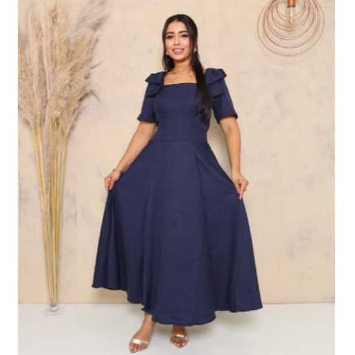 Vestido Midi Feminina Slim au Plus Size (P Ate G3) Con Manga curta de Laço Moda Evangelica./Duna Linho/