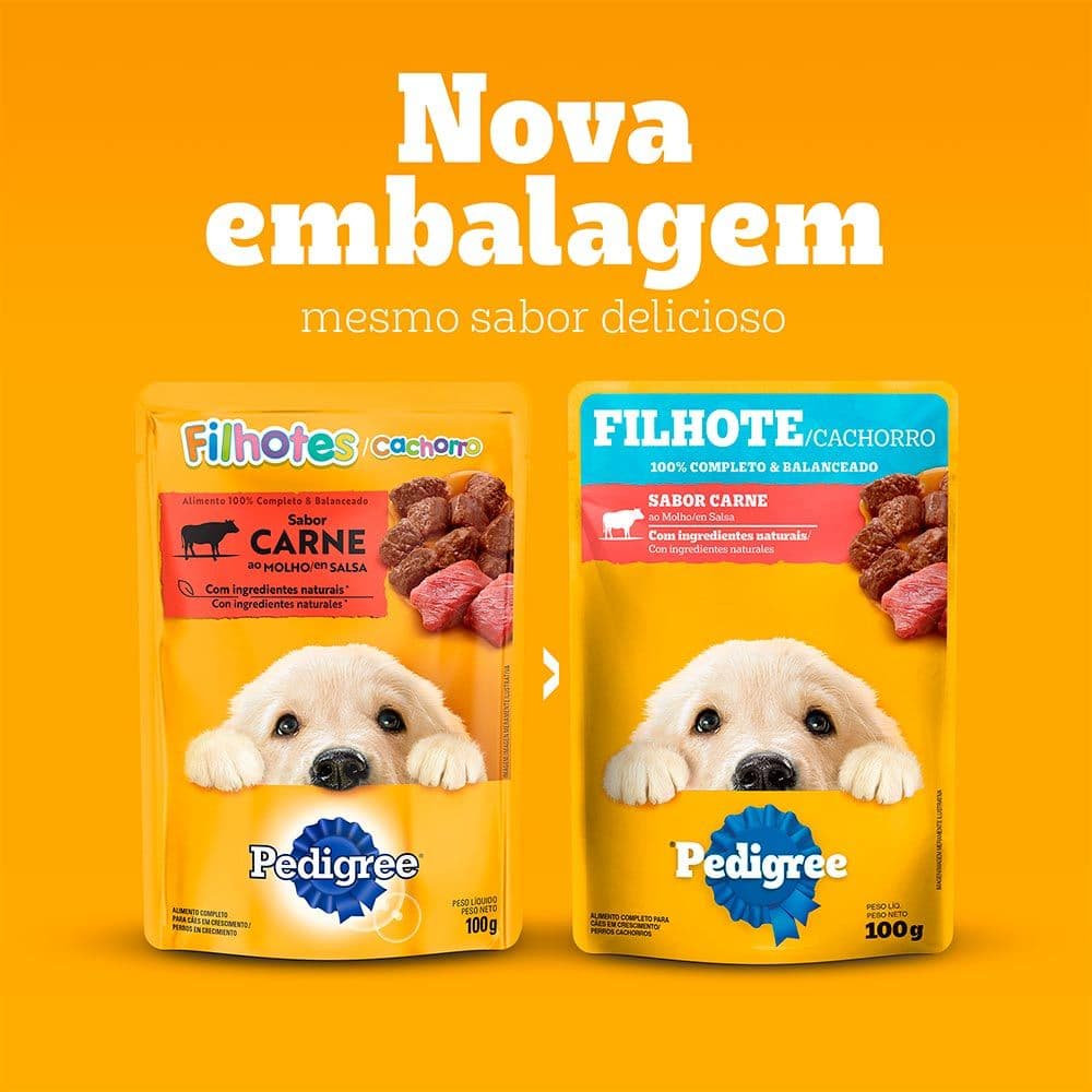 Sachê Pedigree para Cachorro Filhote Carne ao Molho 100g Kit 18 Unidades Ração Úmida Cães Filhotes