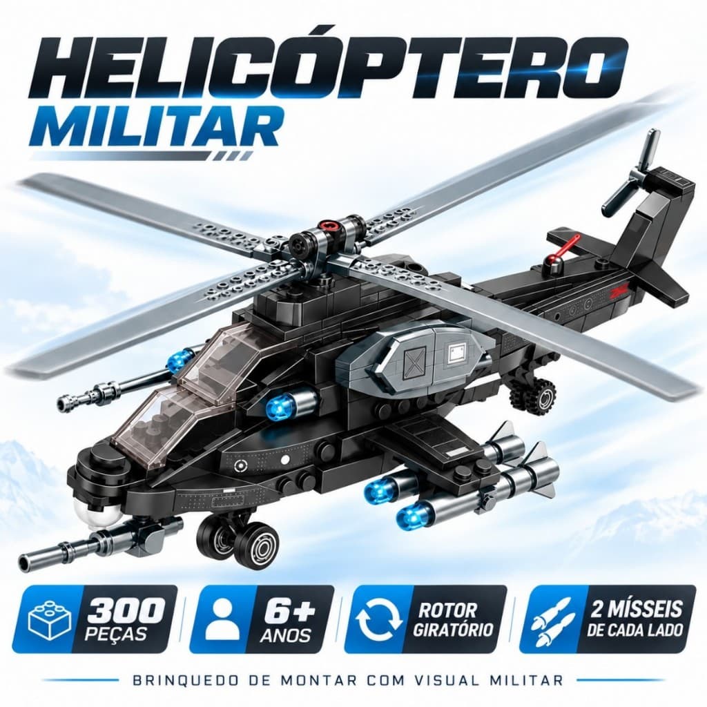 Helicóptero de Blocos de Montar 300 Peças Compatível com Lego Brinquedo Educativo Modelo Detalhado 6+