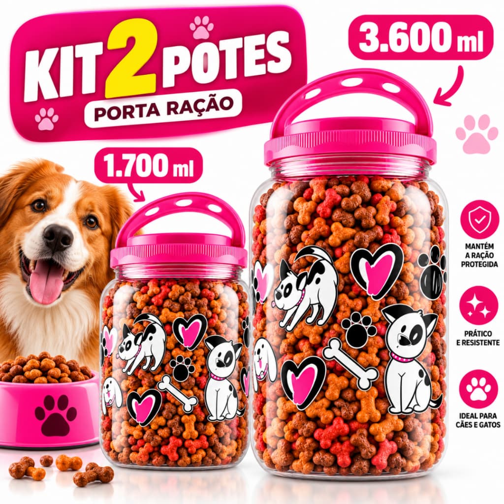 Pote Porta Ração Para Cachorro Gato E Pet 3,6L e 1,7L Com Alça Conserva Ração E Organização🐶
