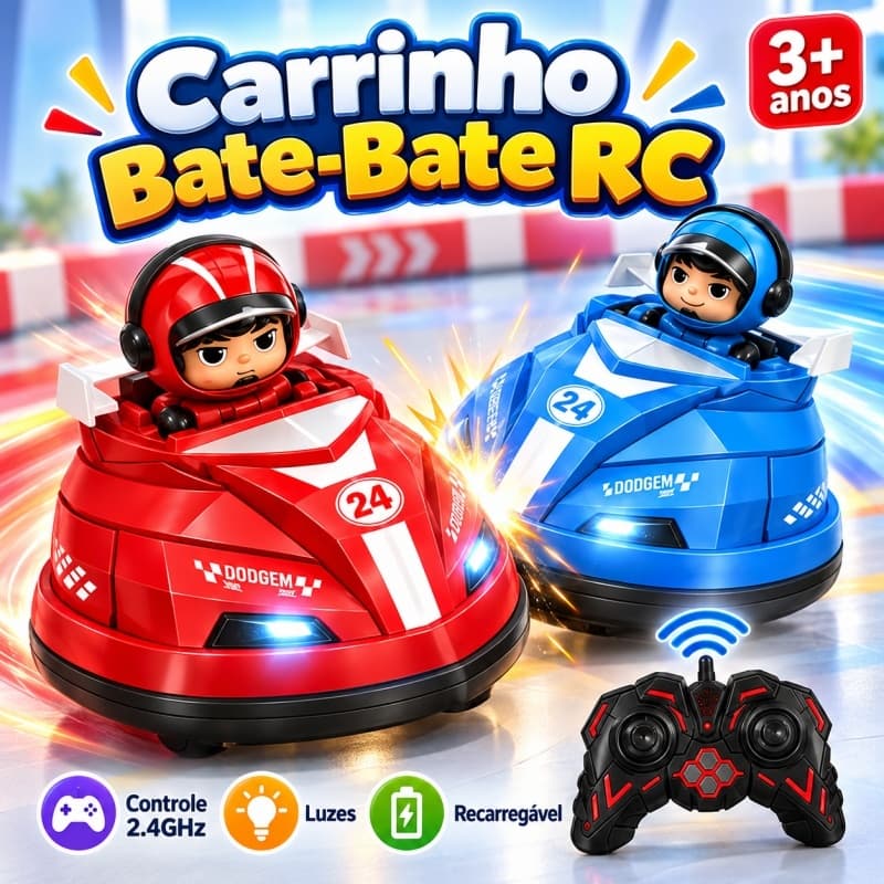 Carrinho Bate-Bate Controle Remoto 2.4GHz Recarregável Giro 360° Luzes Brinquedo Infantil