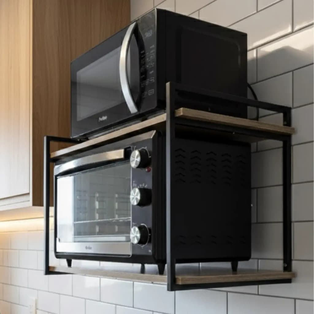 Prateleira para Micro-ondas 60x30cm com Suporte de Parede Industrial Reforçada para Cozinha e Eletrodomésticos