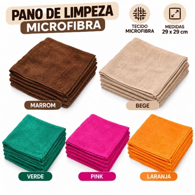 Kit 5 10 20 Pano de Limpeza Microfibra 29x29cm Multiuso Absorvente Reutilizável para Cozinha Carro Casa