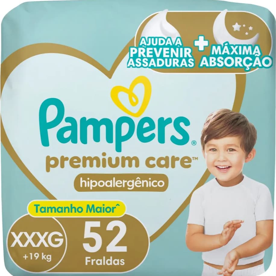 Fralda Pampers Premium Care Tamanho XXXG 52 Unidades - FRALDA INFANTIL DESCARTÁVEL
